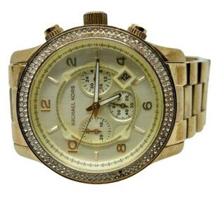 MICHAEL KORS~5575~GOLD SWAROVSKI CRYSTAL CHRONOGRAPH OVERSIZED WATCH
